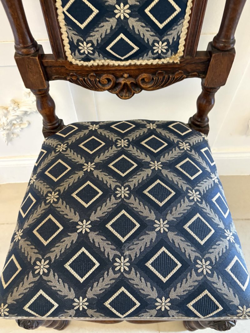 Antique Quality Victorian Pair of Carved Oak Side/Hall Chairs - Image 25